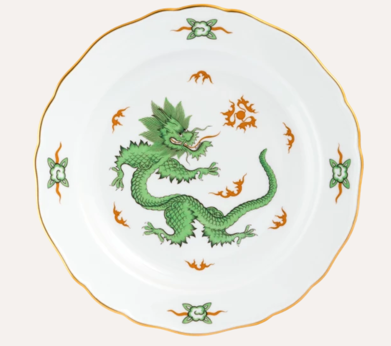 Meissen Dinner Plate, Shape "New Cutout", Mint Dragon green 22 cm (Germany)