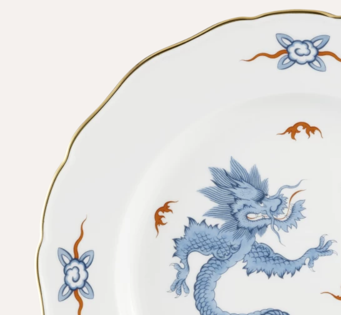 Meissen Dinner Plate, Shape "New Cutout", Mint Dragon, blue 28 cm (Germany)