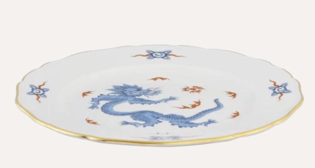 Meissen Dinner Plate, Shape "New Cutout", Mint Dragon, blue 28 cm (Germany)