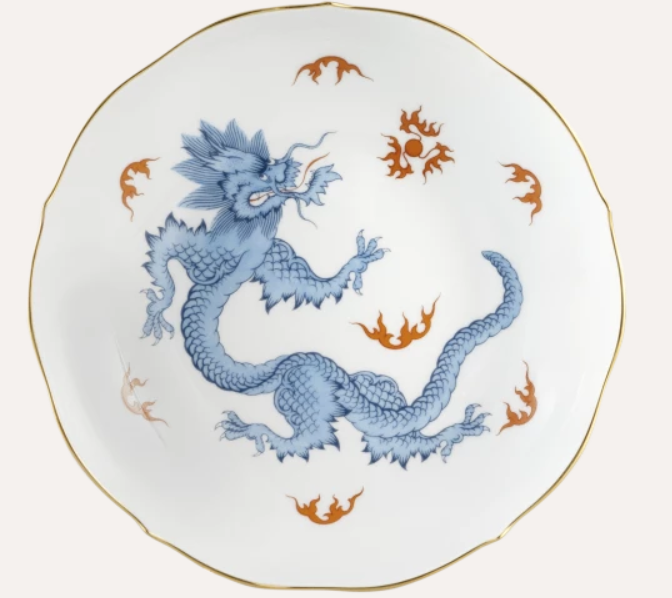 Meissen Cappuccino Cup & Saucer, Shape "New Cutout", Mint Dragon, blue (Germany)