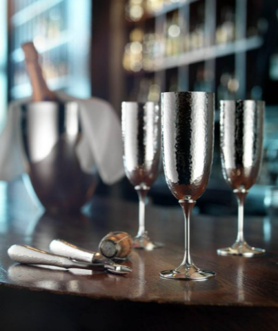 Robbe & Berking Champagne Flutes in Martele style (2 pcs.) (Germany)