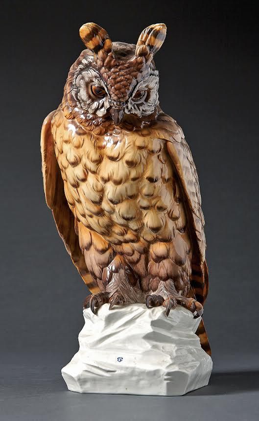 Nymphenburg Figurine "Great Horned Owl" designed by August Goehring in 1927 (Germany)