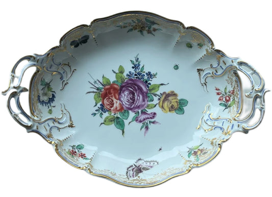 Nymphenburg "Rococo Cumberland Collection" Oval Serving dish with handles, 24K gold (Germany)