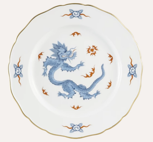 Meissen Dinner Plate, Shape "New Cutout", Mint Dragon, blue 28 cm (Germany)