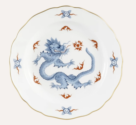 Meissen Starter and Dessert Plate, Shape "New Cutout", Mint Dragon, blue 18 cm