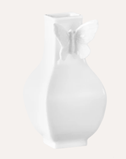 Meissen Vase, "Butterfly Collection", square, small, white, H 13 cm