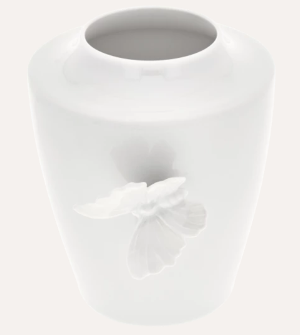 Meissen Vase, "Butterfly Collection", round, small, white, H 13.5 cm