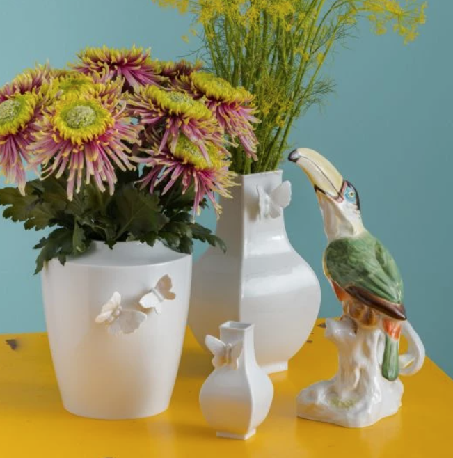 Meissen Vase, "Butterfly Collection", round, large, white, H 20.5 cm