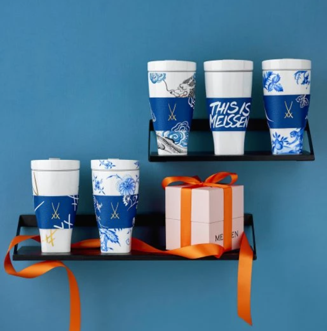 Meissen Cuff for coffee to go mug, "Blue Onion"