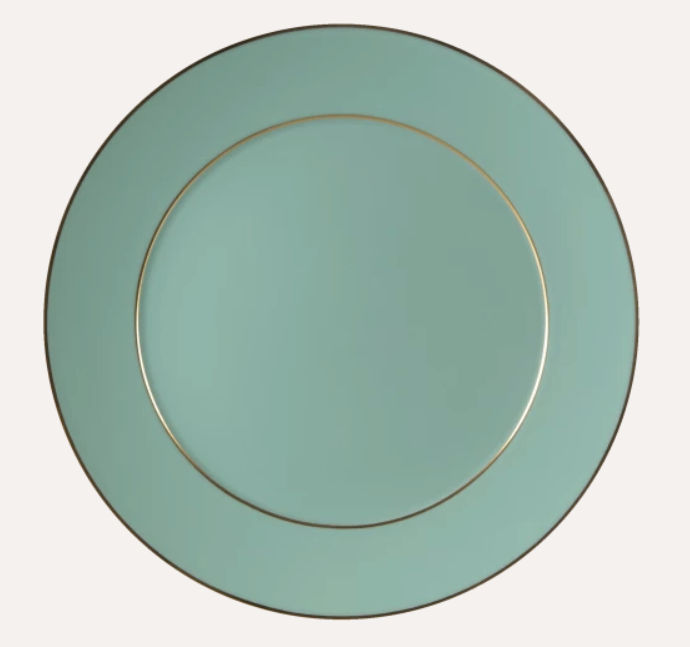 Meissen Dinner Plate, Shape "No ", "The Original", plain, celadon, gold, 29 cm