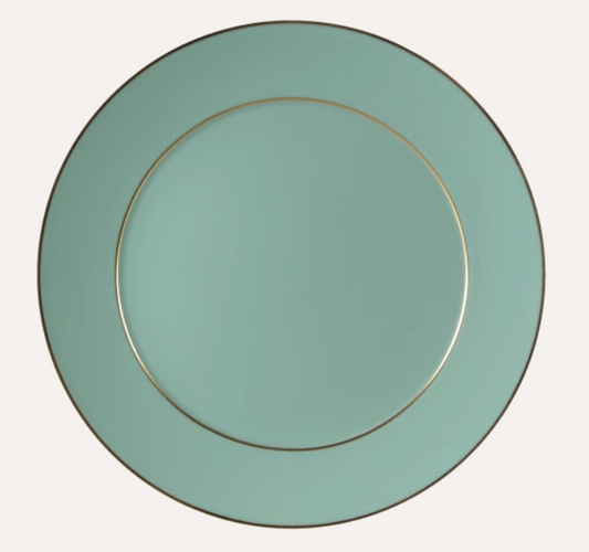 Meissen Dinner Plate, Shape "No ", "The Original", plain, celadon, gold, 29 cm