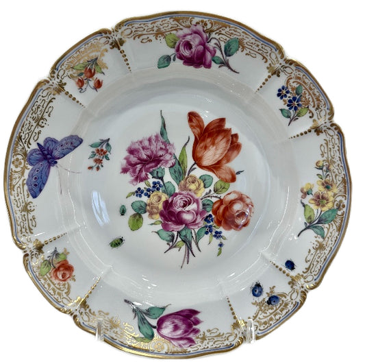 Nymphenburg "Rococo Cumberland Collection" soup plate, 24K gold rim (Germany)