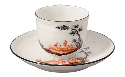 Nymphenburg "Korb Collection" Teacup and saucer - black and red landscape (Germany)